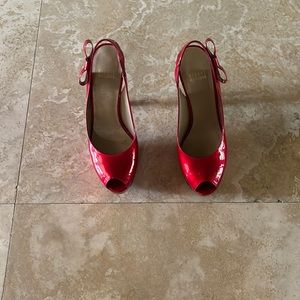 Stuart Weitzman, red patent leather platform heels. Good condition.